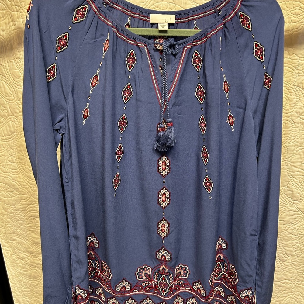 J. Jill blue and Red Embroidered Blouse